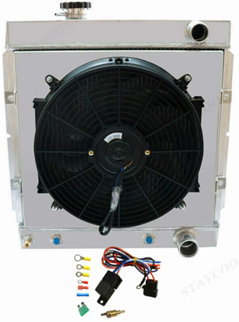CoolingSky 3 Row Aluminum Radiator + Fan Shroud Combo & Thermostat Relay Kit for 1964-1966 MUSTANG V8 260 289丨60-66 Ford Mercury Models