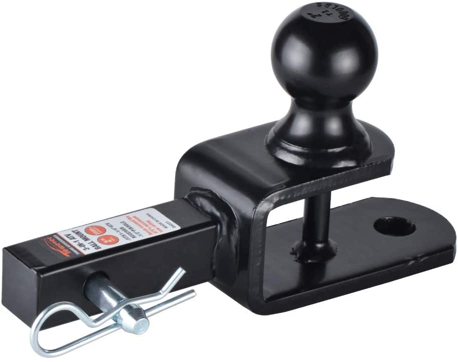 Towever 84031 ATV Hitch Ball Mount 2 inch Ball with 1-1/4 inch Solid Shank, with 1/2 inch Pin & Clip, Rated 2000 lbs