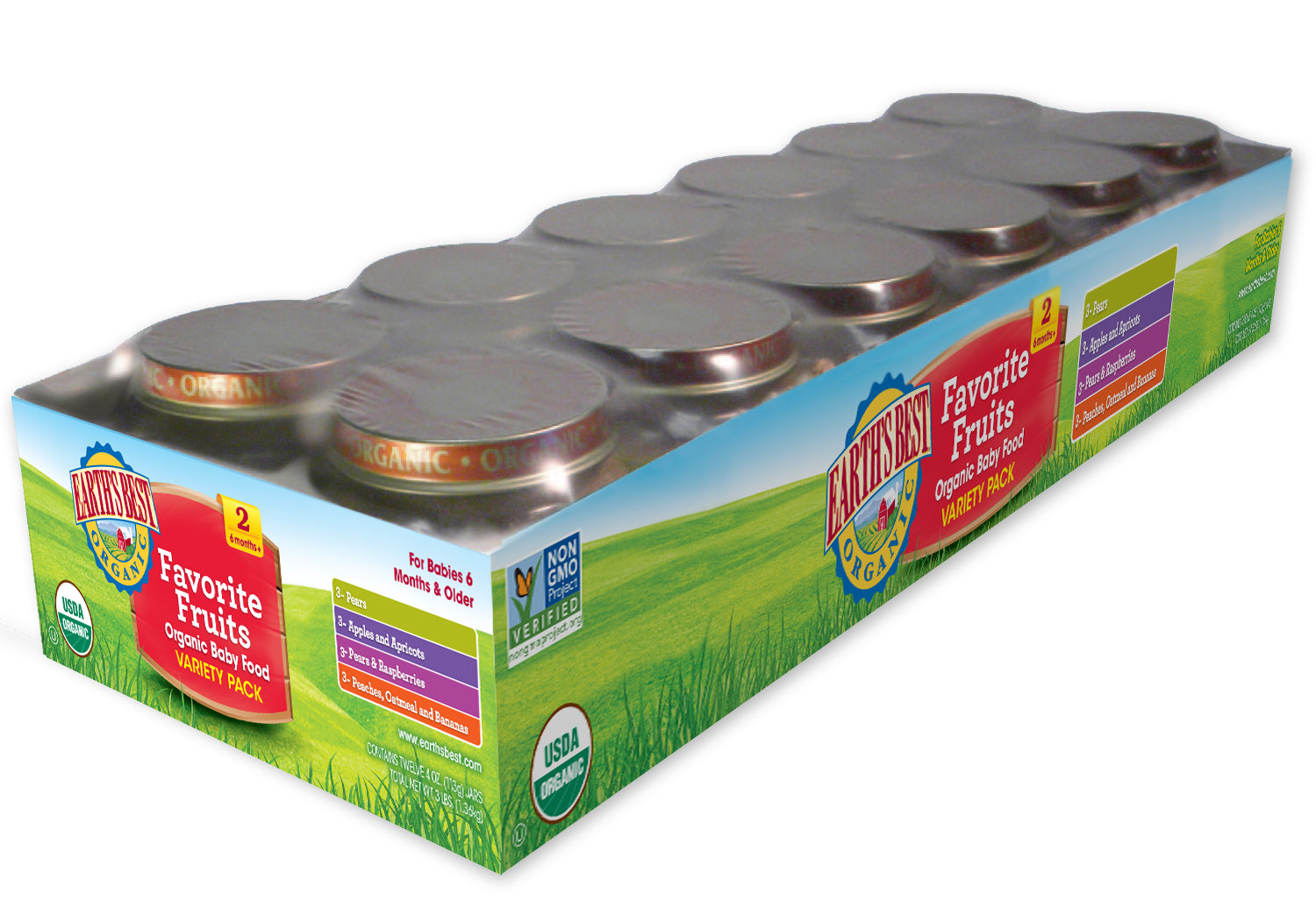 (12 Pack) Earth's Best Organic Stage 2, Favorite Fruits Variety Pack Baby Food, 4 oz. Jar