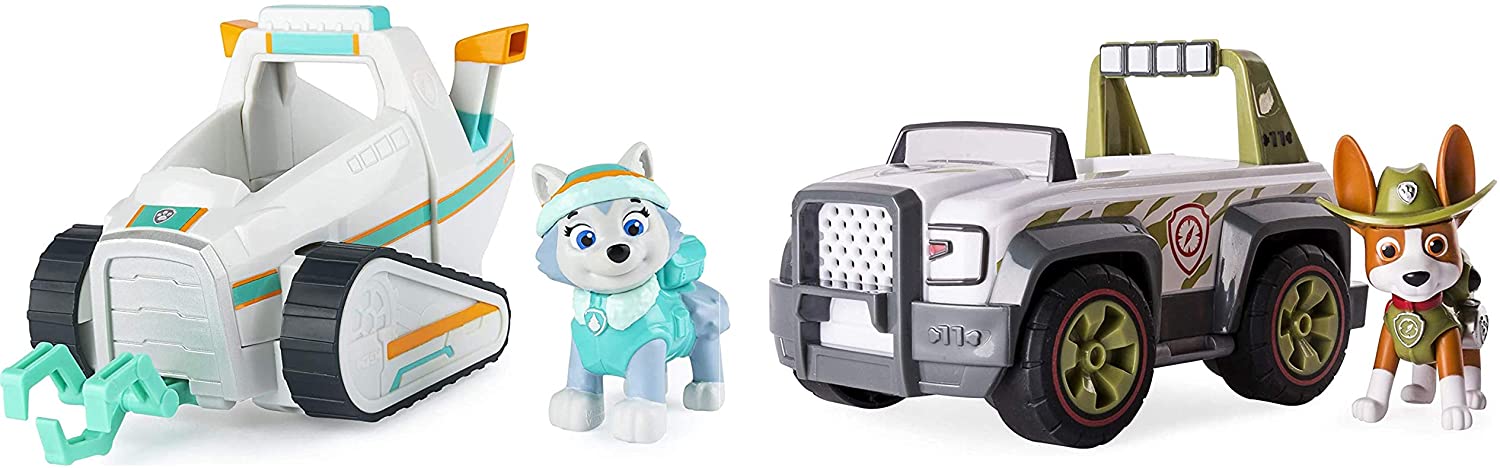 Paw Patrol Everest's Rescue Snowmobile & Paw Patrol, Jungle Rescue, Tracker’s Jungle Cruiser, Vehicle & Figure