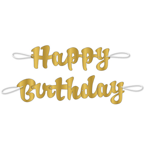 3.5ft Gold Script Happy Birthday Banner, 2pc