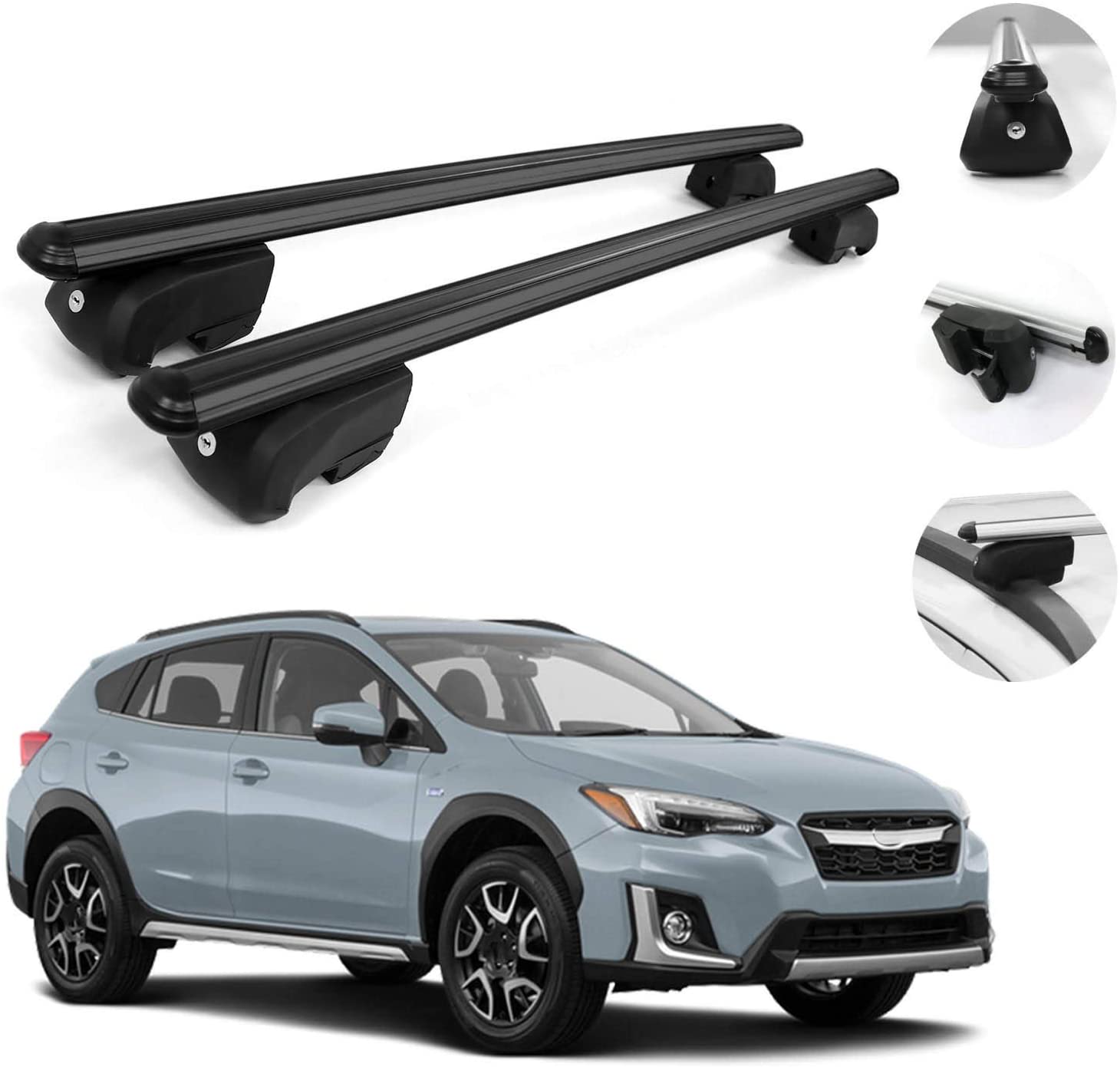 OMAC Automotive Exterior Accessories Roof Rack Crossbars | Aluminum Black Roof Top Cargo Racks | Luggage Ski Kayak Bike Carriers Set 2 Pcs | Fits Subaru Crosstrek Hybrid 2019-2021
