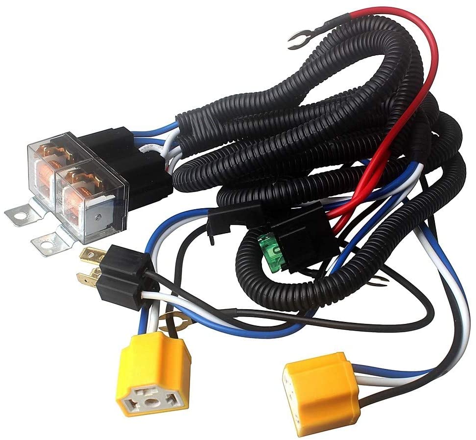 H4 9003 Headlight Relay Wiring Harness Kit, H6054 H4 Socket Plugs H4 Headlamp Light Bulb Ceramic Socket Plugs Relay Harness for Ground Triggered H6054 H5054 H6054LL 6014 6052 6053 Headlights