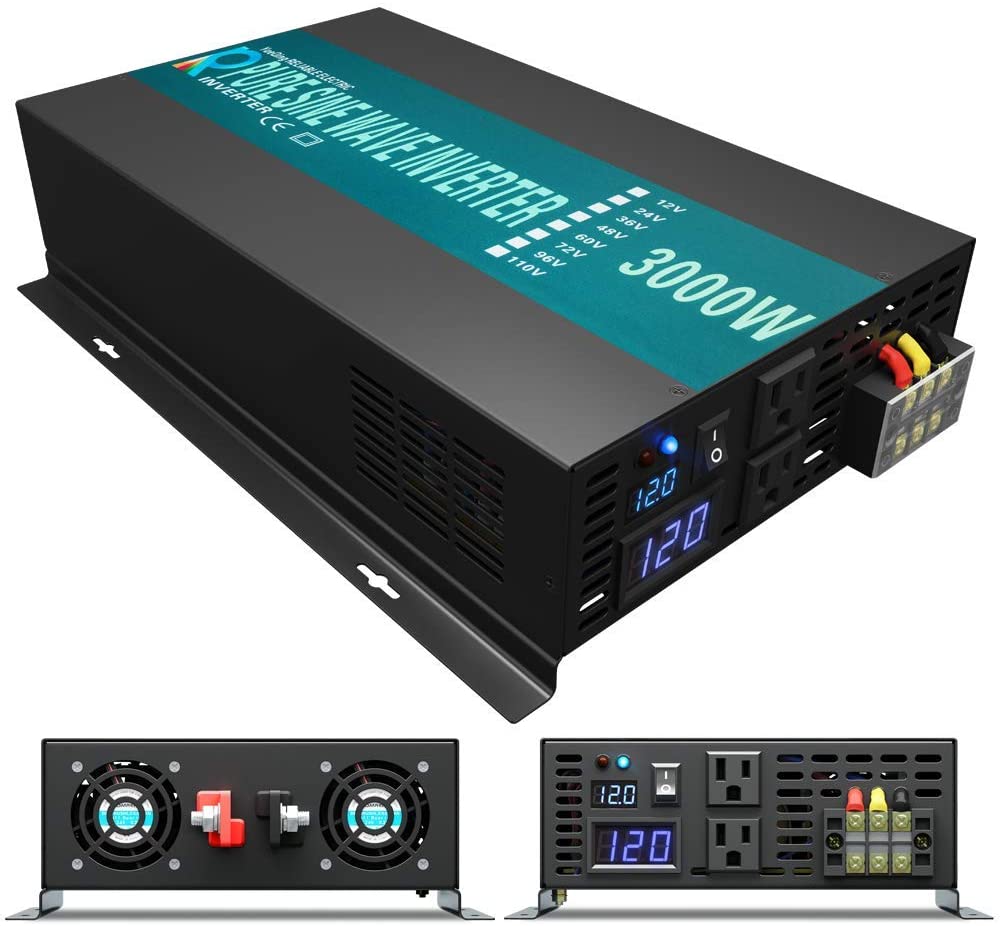 WZRELB 3000W 12V 120V Pure Sine Wave Solar Power Inverter Homeuse DC to AC System