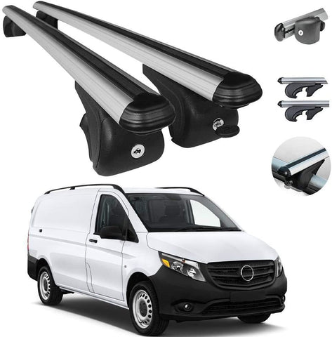 OMAC Roof Racks Lockable Cross Bars Carrier Cargo Racks Rail Aluminium with TUV Fits Silver Set 2 Pcs for Mercedes Metris W447 2016-2021