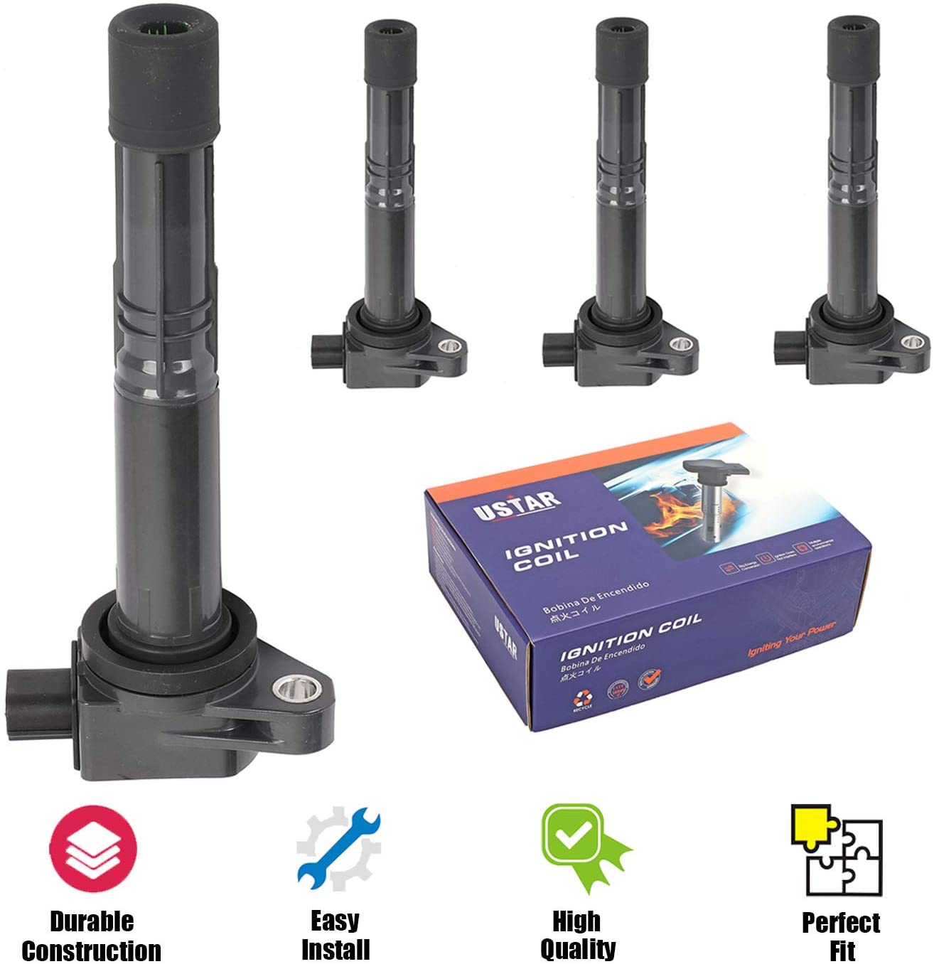 USTAR Ignition Coils 4 Pack for Honda Accord Civic CRV Crosstour Acura ILX Engine L4 2.4 Replaces 30520-R40-007