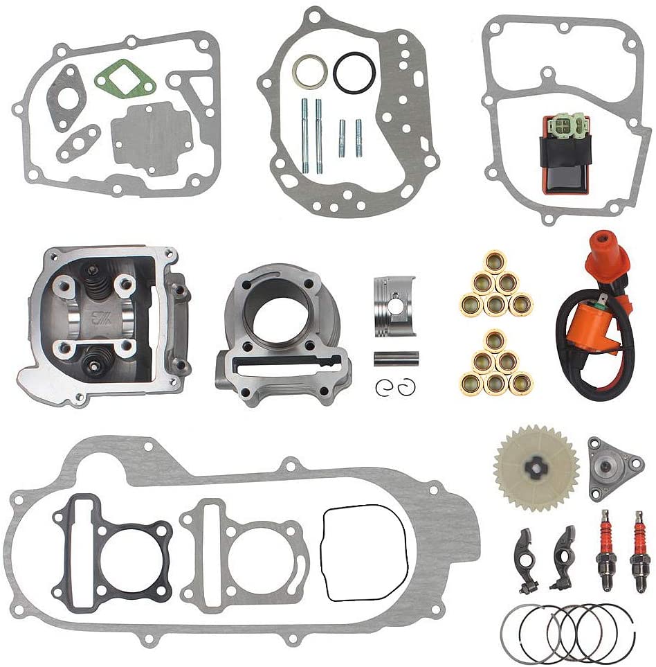 64mm Valve Big Bore Kit 100cc replacement for GY6 49CC 50CC 139QMB Moped Scooter Engine 50mm Bore Upgrade Set with Racing CDI Ignition Coil Performance Spark Plug