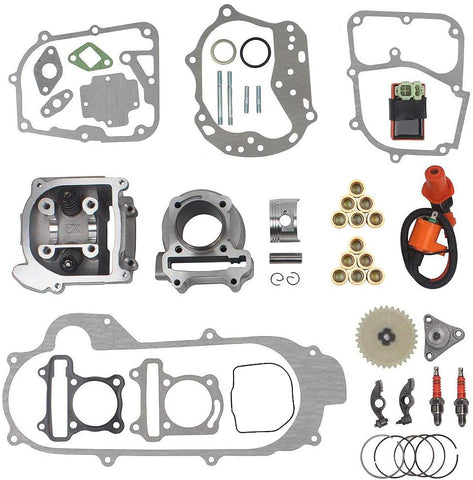 64mm Valve Big Bore Kit 100cc replacement for GY6 49CC 50CC 139QMB Moped Scooter Engine 50mm Bore Upgrade Set with Racing CDI Ignition Coil Performance Spark Plug