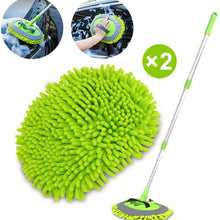 2 in 1 Chenille Microfiber Car Wash Brush Mop Mitt with 45" Aluminum Alloy Long Handle, Car Cleaning Kit Brush Duster, Not Hurt Paint Scratch Free Cleaning Tool Dust Collector Supply for Washing Truck