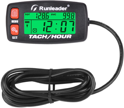 Runleader Hour Meter Tachometer,Maintenance Reminder,Alert RPM,Backlit Display,Initial Hours Setting,Battery Replaceable,Use for ZTR Mower Generator Marine ATV and Gas Powered Device. (Button-Blue)