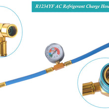 R1234YF Refrigerant Charge Hose Kit, R-1234YF AC refrigerant Can Hose with Gauge, 1/2 Acme LH Can Opener Tap And R1234YF Low Side Adapter