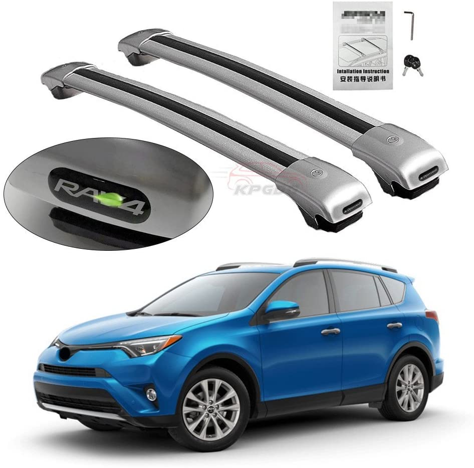 KPGDG 2Pcs Fit for Toyota RAV4 2014-2018 Lockable Roof Rack Crossbars Cross Bar Baggage Luggage Rail - with Logo Sliver