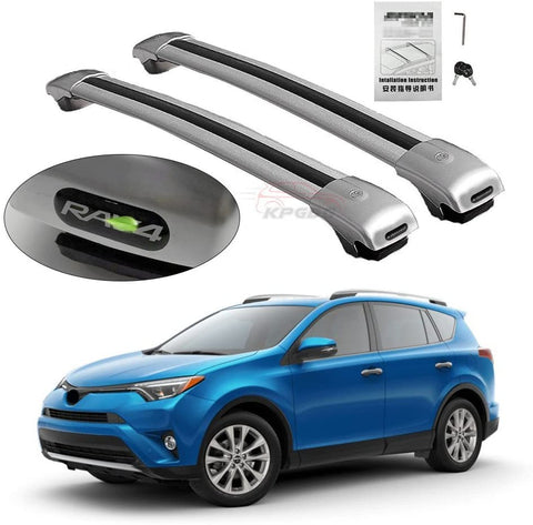 KPGDG 2Pcs Fit for Toyota RAV4 2014-2018 Lockable Roof Rack Crossbars Cross Bar Baggage Luggage Rail - with Logo Sliver