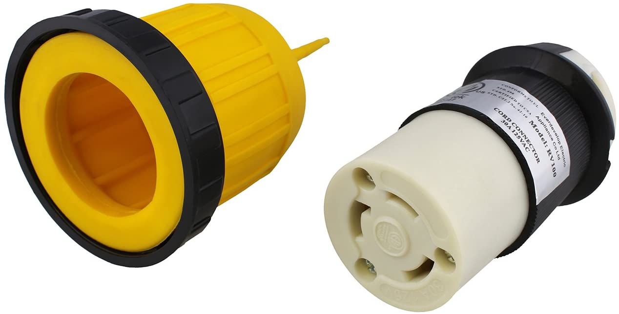 ABN L5-30R Connector with RV Power Cord Cover & Ring – 30 Amp Twist Lock Inlet Locking Plug Protector, 30A 125V