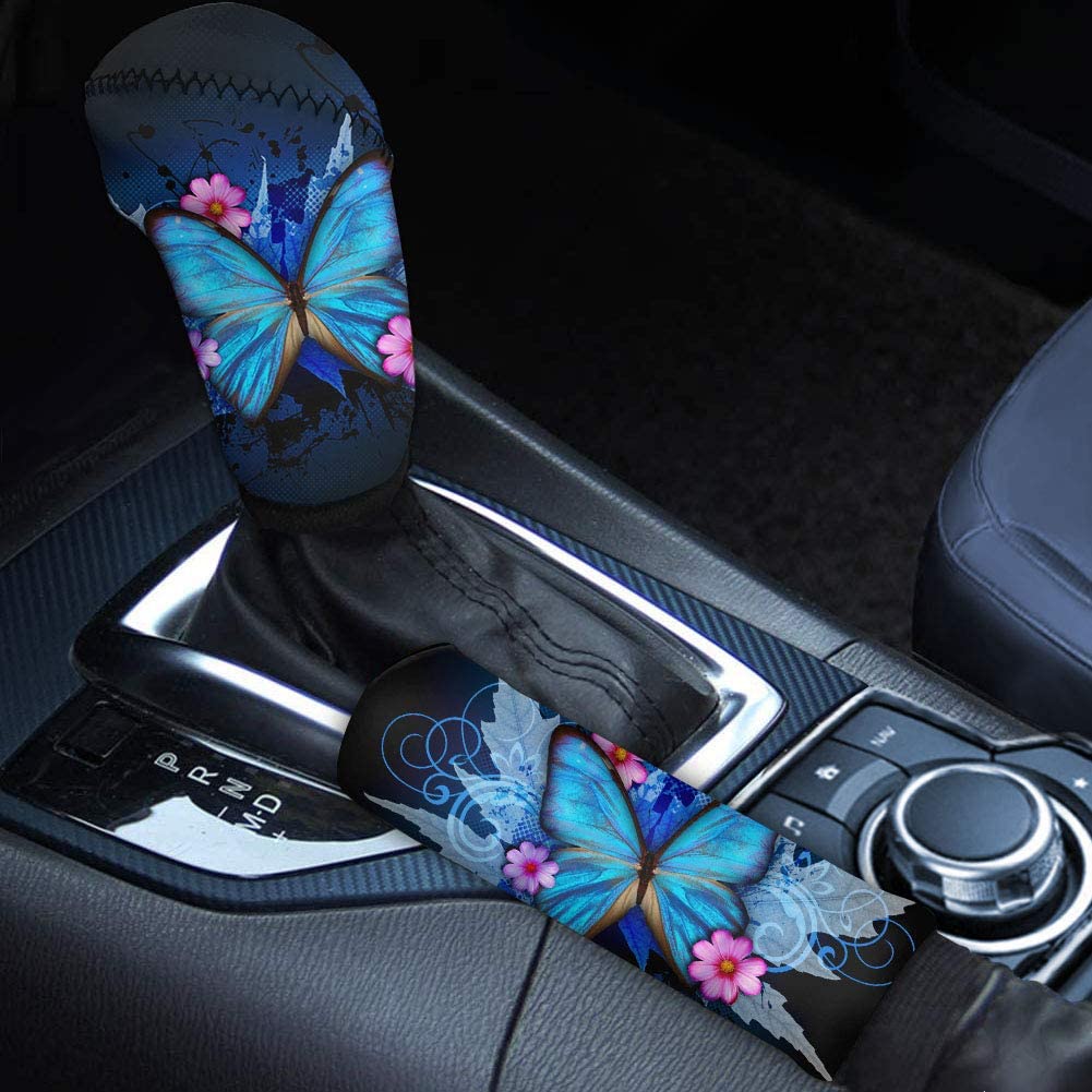 HUISEFOR Daisy Flower Car Gear Shift Handle Lever Stick Knob Covers Handbrake Cover Set,Pack of 2 for Automobile Selector Handball Collar