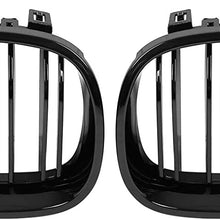 X AUTOHAUX 1 Pair Glossy Black Car Hood Kidney Bars Front Grille Double Line 4 Door for BMW E60 2003-2009
