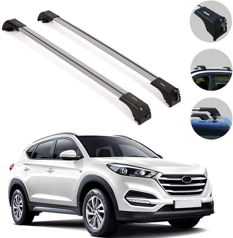OMAC Roof Rack Cross Bars Luggage Carrier Silver 2 Pcs Fits Hyundai Tucson 2016-2021 | Aluminum Silver Cargo Carrier Rooftop Luggage Crossbars
