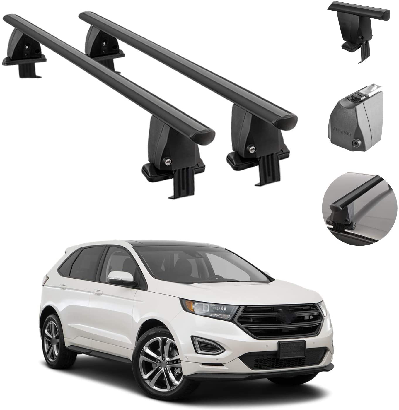 Roof Rack Cross Bars Lockable Luggage Carrier Smooth Roof Cars | Black Aluminum Cargo Carrier Rooftop Bars | Automotive Exterior Accessories Fits Ford Edge 2015-2021