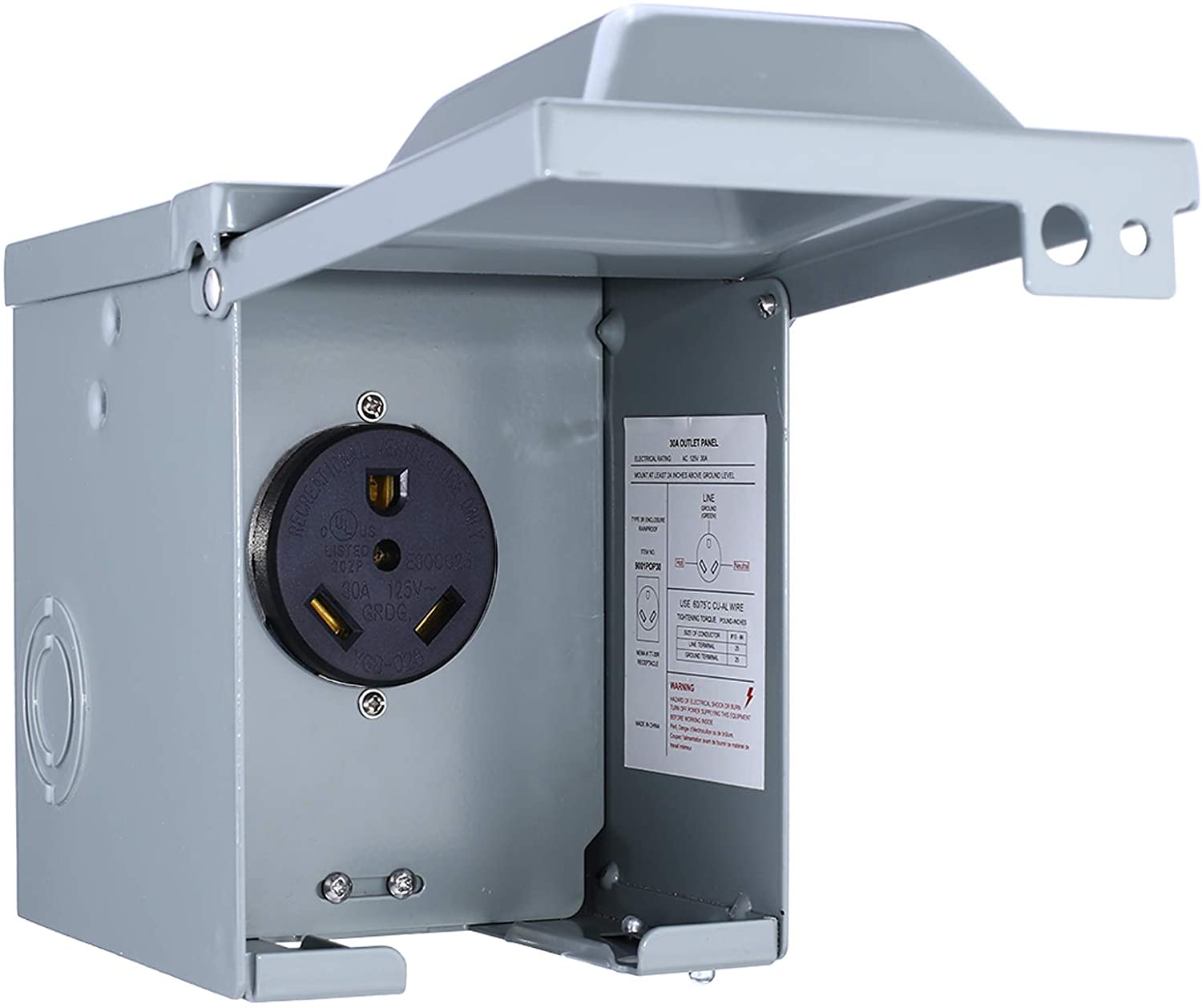 Miady 30 Amp 125 Volt RV Power Outlet Box, Enclosed Lockable Weatherproof Outdoor Electrical NEMA TT-30R Receptacle Panel, For RV Camper Travel Trailer Motorhome Electric Car Generator (30-AMP)
