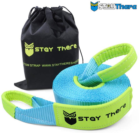 Stay There 3'' × 20ft Tow Recovery Strap, Heavy Duty with 30,000 lb Capacity-Emergency Towing Rope for Recovery Vechiles-Storage Bag (Blue)