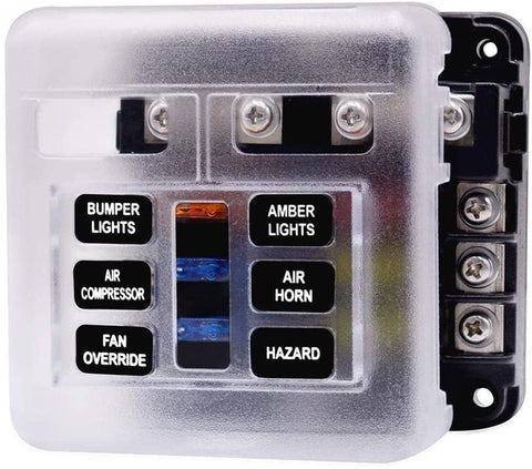 Automotive 12V/24V 6-Way Blade Holder Fuse Box Block Case with Negative for Auto Car Boat Marine Trike