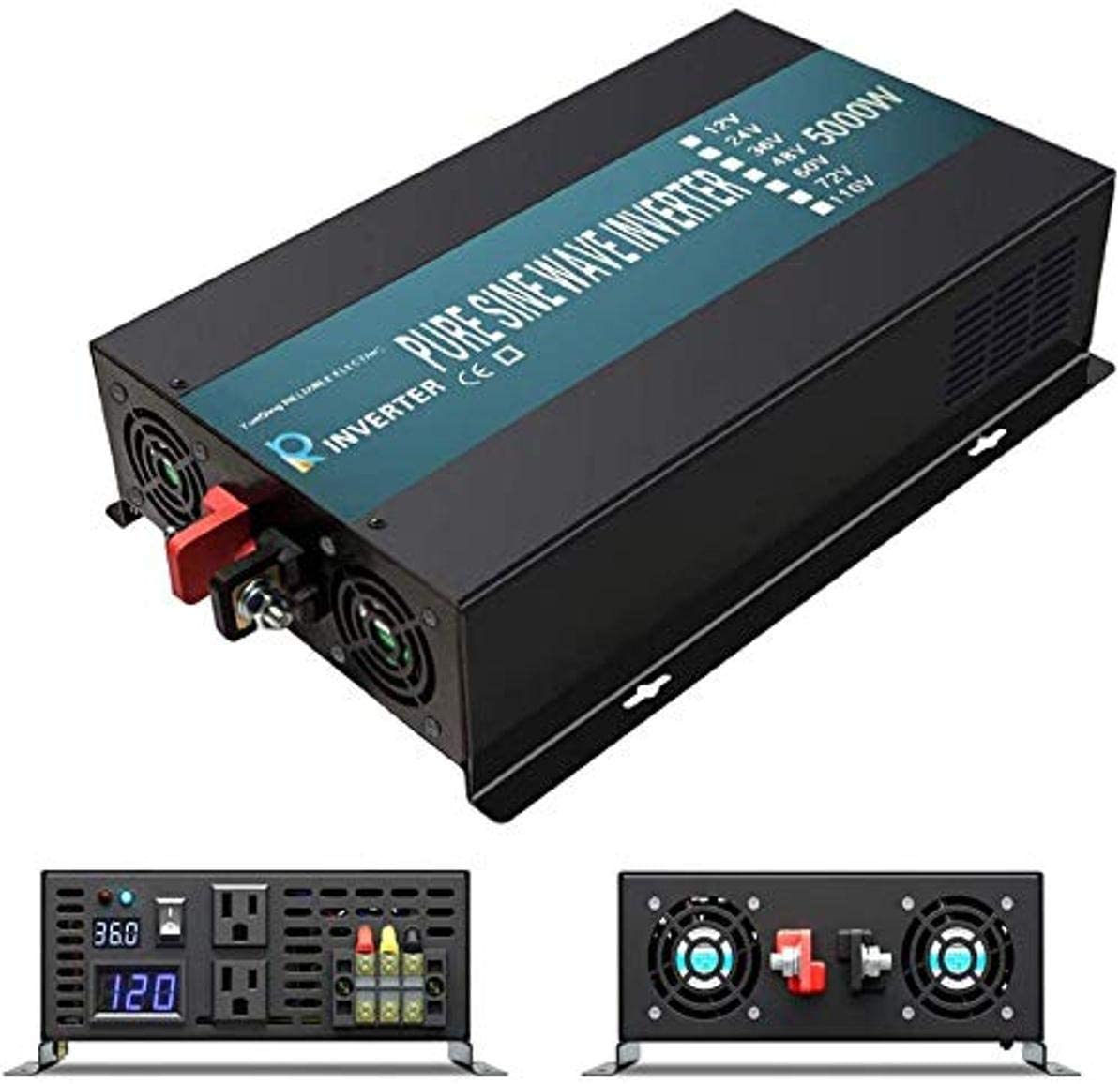 WZRELB 5000W 36V 120V Pure Sine Wave Power Inverter with 2 AC Outlets,Car Inverter