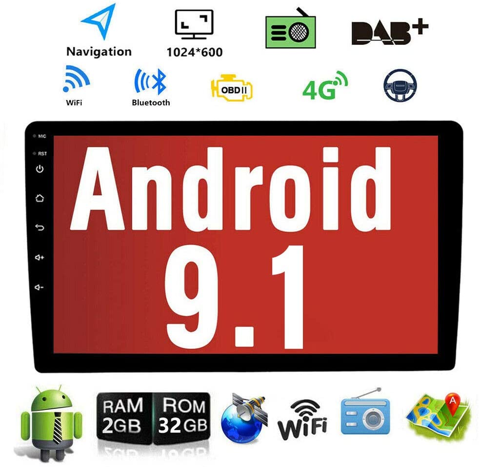 Binize 10 Inch Android 9.1 Single Din Touch Screen in-Dash Car Stereo Multimedia Player,GPS Navigation Receiver,with Bluetooth,FM Radio,Dual USB,Mirror Link,Backup Camera Input(1006 2G RAM+16G ROM)