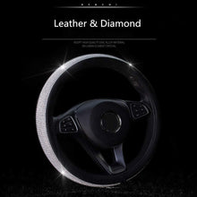 New Diamond Leather Steering Wheel Cover with Bling Bling Crystal Rhinestones, Universal Fit 15 Inch Car Wheel Protector for Women Girls,Black