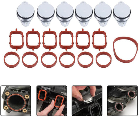 6x 33mm Diesel Swirl Flap Blanks Bungs Intake Gaskets Repair Replacement Kit for BMW 320d 330d 520d 525d 530d 730d with Intake Manifold Gaskets