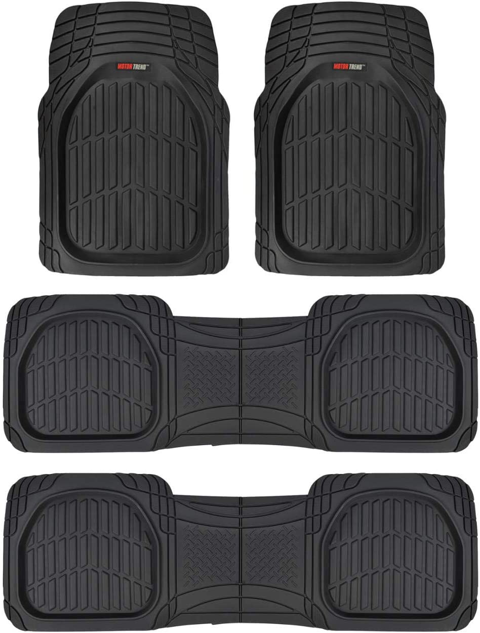 Motor Trend MT-923-920 FlexTough Contour Liners-Deep Dish Heavy Duty Rubber Floor Mats for 3 Row Car SUV Truck & Van-All Weather Protection (Black)
