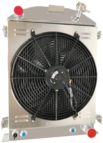 OzCoolingParts New Desgins 30-38 Ford Model Series Radiator Shroud Fan Kit, 4 Row Core Aluminum Radiator + 16