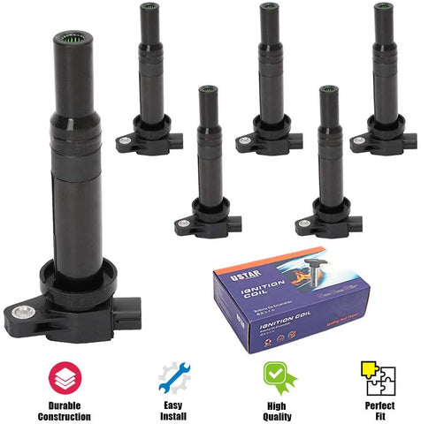 USTAR Ignition Coils 6 Pack Replacement for Hyundai Santa FE 2007-2009, KIA Optima Rondo 2007-2010 V6 2.7 Engine Replaces 27301-3E400
