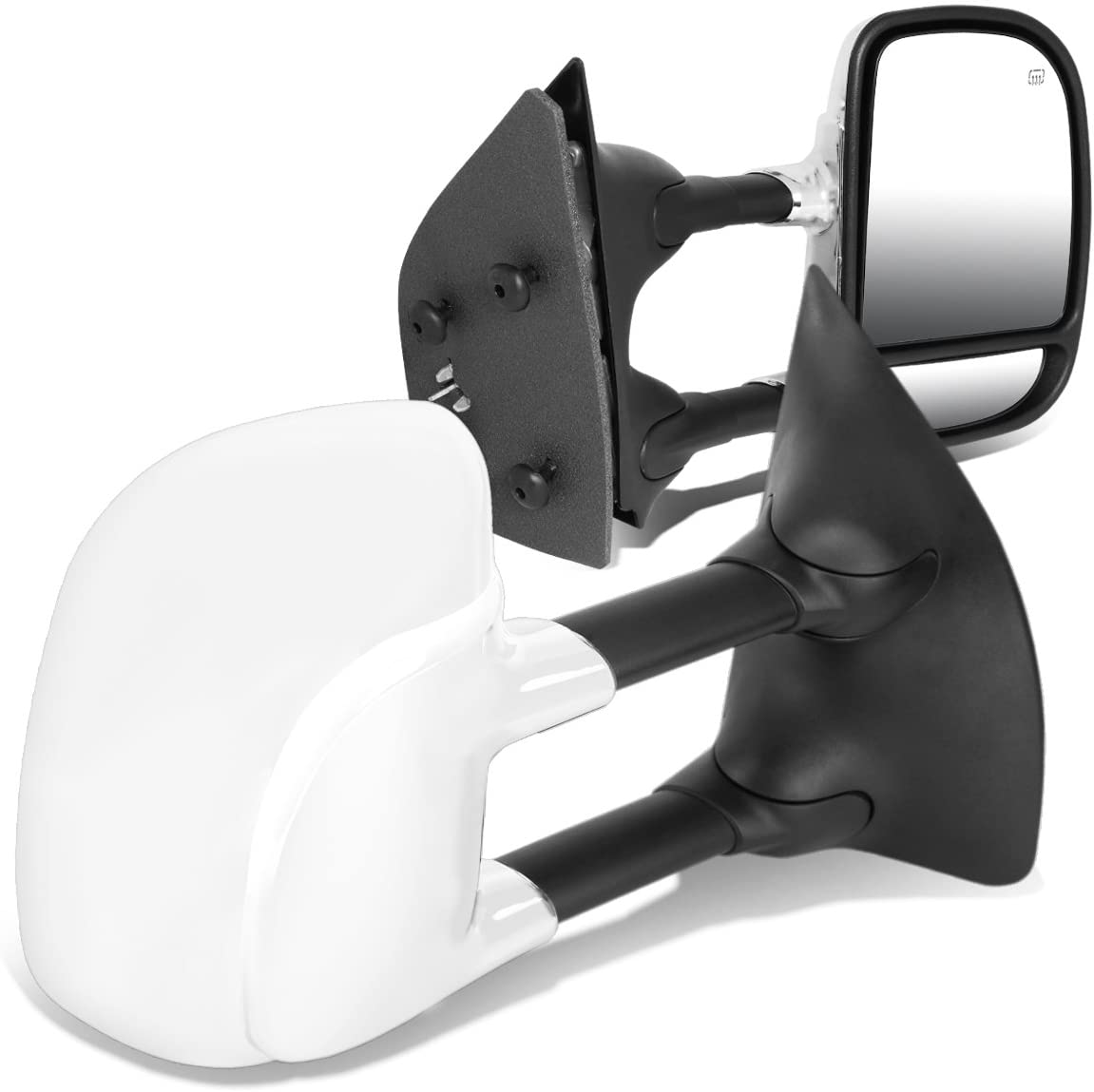 Pair Chrome Power Heated Glass Telescoping Folding Side Towing Mirrors Replacement for Ford Super Duty 99-07