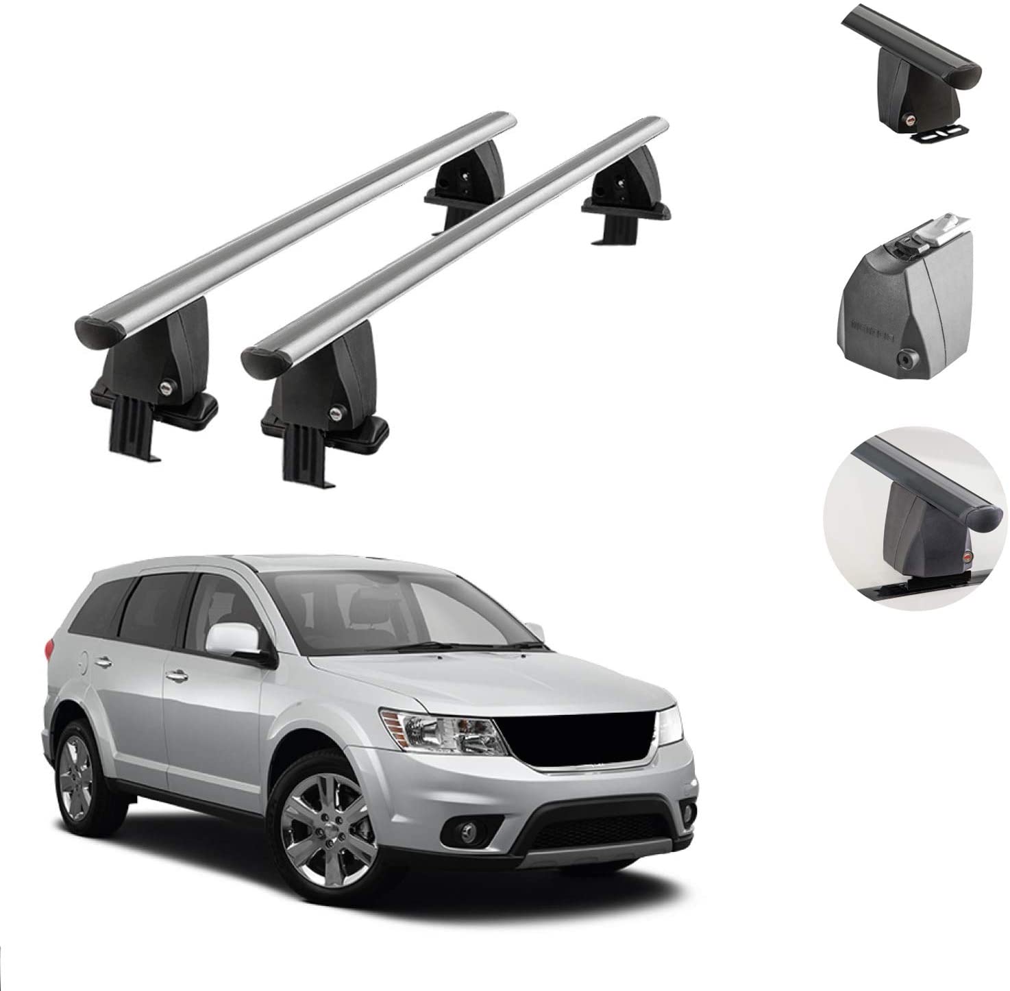 Roof Rack Cross Bars Lockable Luggage Carrier Smooth Roof Cars | Silver Aluminum Cargo Carrier Rooftop Bars | Automotive Exterior Accessories Fits Dodge Journey 2012-2020