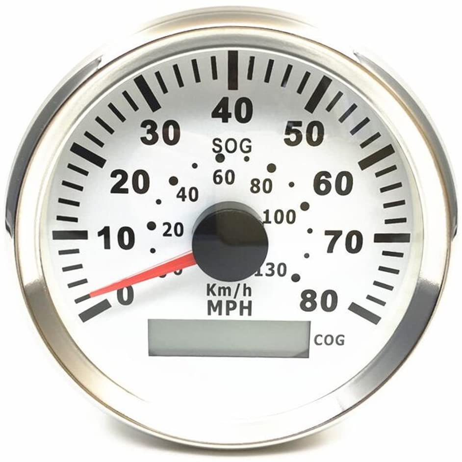 ELING GPS Speedometer 0-80MPH 0-130km/h Speed Gauge for Boat Yacht Vessels with Red Backlight 3-3/8'' 12V 24V (LED Shows Course not Odometer)