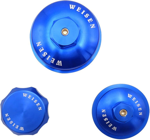 Billet Aluminum Blue Cap Kit Fuel Filter Caps & Oil Filter Cap & Oil Filter Cap Set with O-ring Compatible with F250 F350 with 6.0L Powerstroke Engines 2003-2007