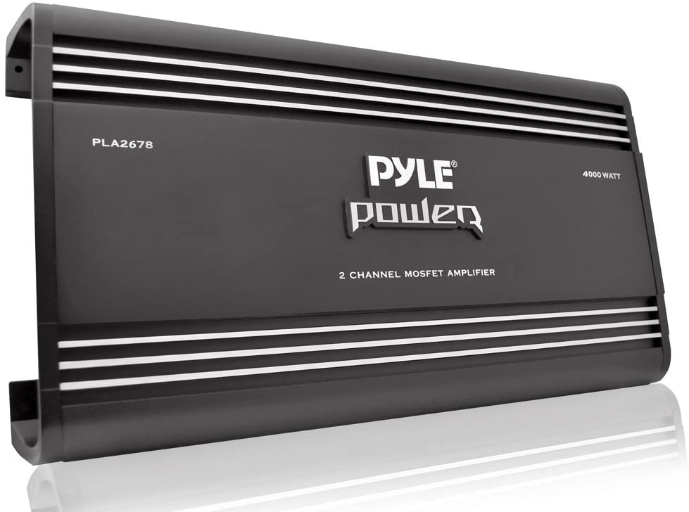 2 Channel Car Stereo Amplifier - 4000W Dual Channel Bridgeable High Power MOSFET Audio Sound Auto Small Speaker Amp Box w/ Crossover, Bass Boost Control, Silver Plated RCA Input Output - Pyle PLA2678