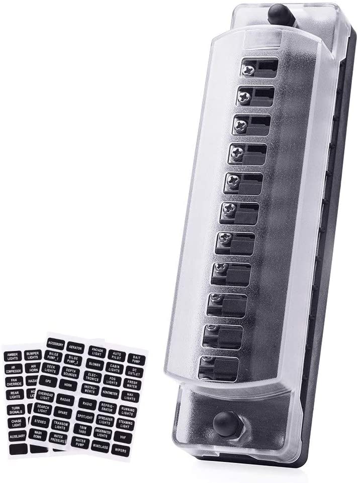 12 Way 12V-32V Automotive Blade Block Holder w/Screw Nut Terminal Fuse Box Holder for Car Truck Vehicle Marine Boat