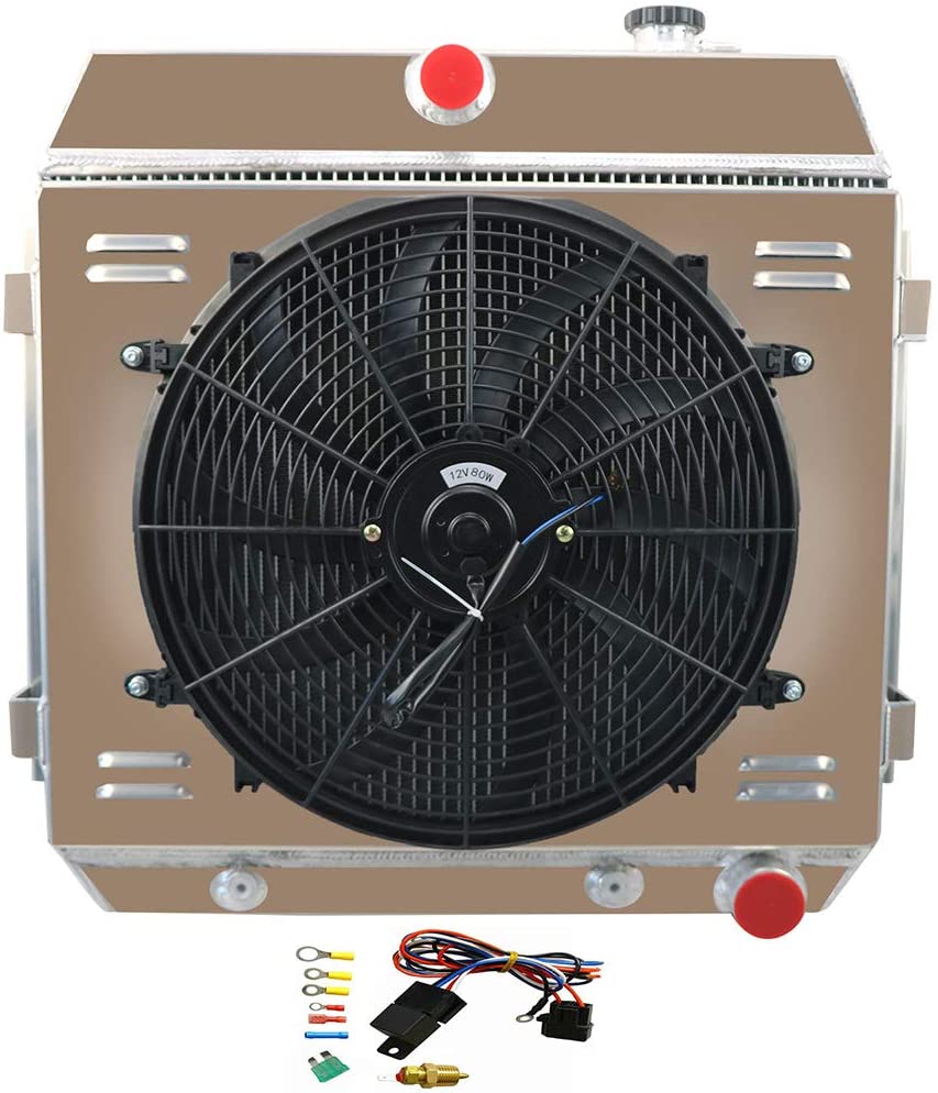 ALLOYWORKS 4 Row Aluminum Radiator+Shroud Fan+Relay For 1955 1956 1957 Chevy Bel-Air w/Cooler AT/MT V8 US
