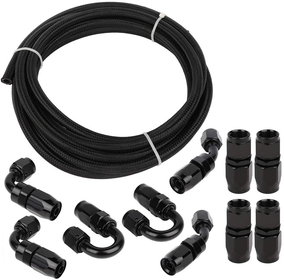 ANPART AN6 16.4Ft Braided Fuel Line Hose Nylon braided fuel gas pipe hose and AN6 10 pcs Swivel Hose End Fittings