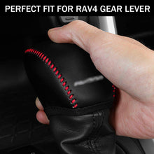 BOYUER Car Gear Shift Cover, Genuine Leather Shift Lever Cover Gear Shift Knob Cover Compatible with Toyota 2019 2020 RAV4(Red Stitches)