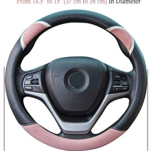 Alusbell Cute Carbon Fiber Steering Wheel Cover Synthetic Leather Auto Car Steering Wheel Cover for Women Universal Fit 15 Inch (Pink)