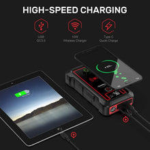 YABER Car Jump Starter, 2500A Peak 23800mAh Car Battery Jump Starter(All Gas or 8.0L Diesel) Portable Wireless Charger with LED Flashlight, EC5 Cigarette Lighter, Safety Hammer, LCD Screen