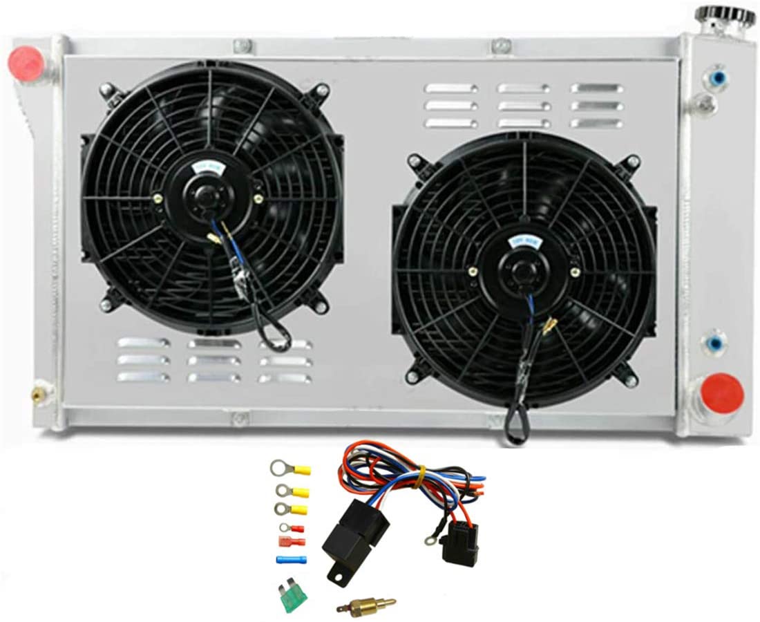 CoolingSky 55MM 3 Row Core Aluminum Radiator +Fan Shroud&Thermostat Relay Kit for GMC Chevrolet C/K C10 C20 C30 K10 K20 Pickup &P/G Series Van 1967-79