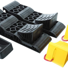 Homeon Wheels Large RV Leveling Blocks 2 Pack and Two Locking Chocks, Two Camper Leveling Blocks Wheel Chocks with Handle and Rope One Trailer Jack Wheel Dock One T Level with Carrying Bag Value Pack