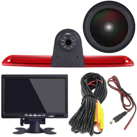 HD IP68 Third Roof Top Mount Brake Lamp Reverse Rear View Backup Camera Angle and Distance Adjustable IR Night Vision for Benz Sprinter W906/Transit Ducato Crafter Master +4.3'' Rearview Mirror