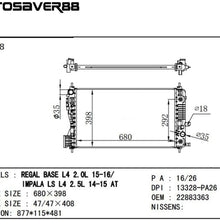 Radiator Compatible with 2013-2015 Chevy Malibu, for 2016 Malibu Limited, for 2016-2019 Chevy Impala LS LT,2014-2016 Chevy Impala LTZ l4 2.5L ATRD1068