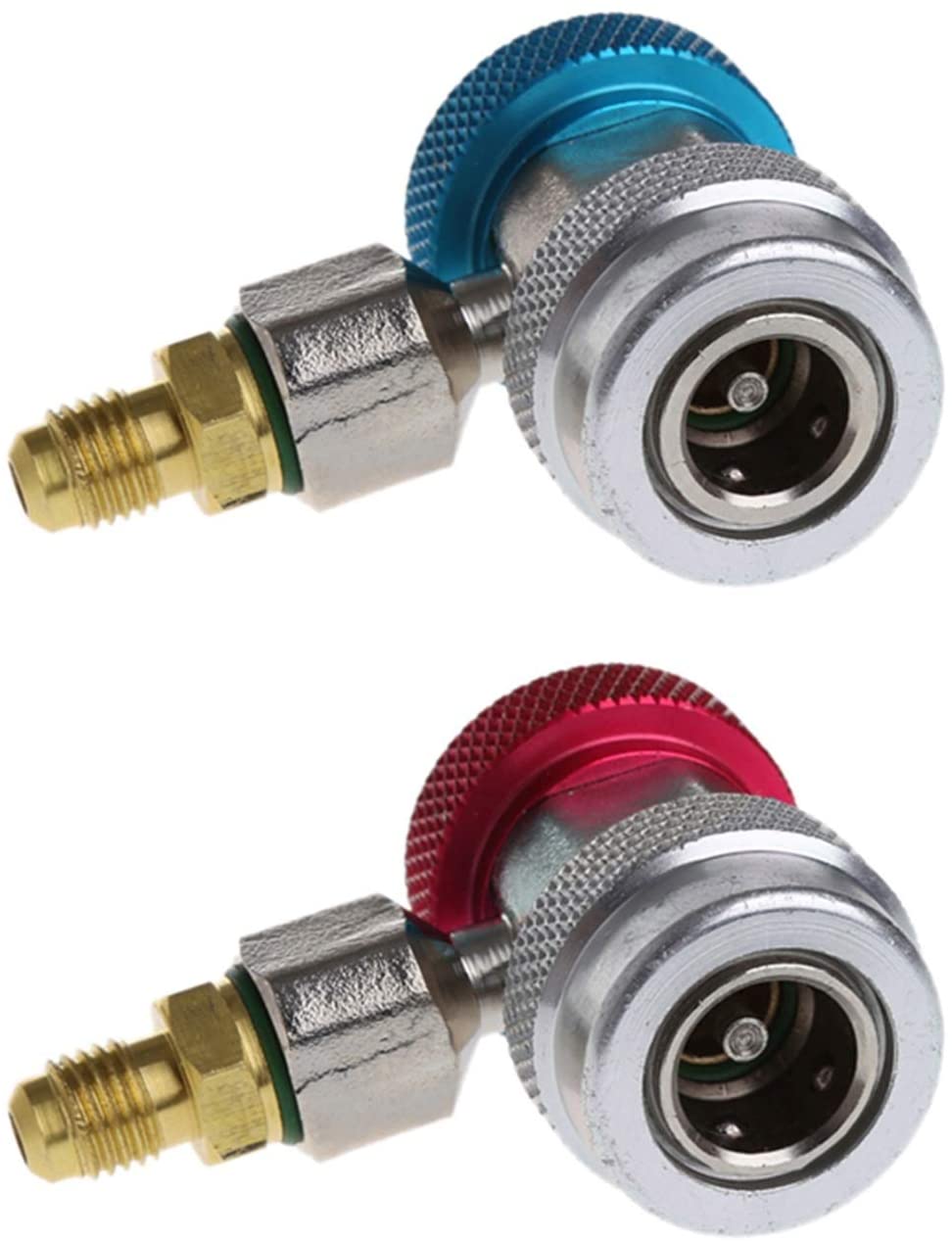 RJJX 2Pcs Car Fit for Auto Freon R134A H/L Quick Coupler Adapters Air Conditioning Refrigerant Adjustable A/C Manifold Gauge (Color : Red) (Red)