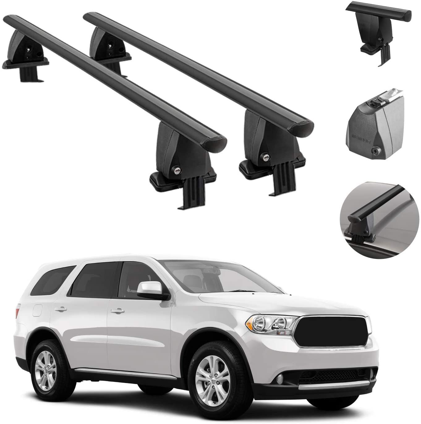 Roof Rack Cross Bars Lockable Luggage Carrier Smooth Roof Cars | Black Aluminum Cargo Carrier Rooftop Bars | Automotive Exterior Accessories Fits Dodge Durango 2011-2021