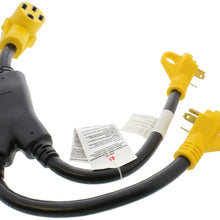 ABN Plug Y Adapter, (2) 30 Amp Male 3 Prong to (1) 50 Amp Female 4 Prong, RV Camper Generator Electrical Power Converter
